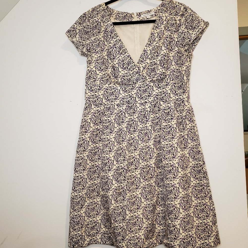 Rosette pattern fit and flare silk/cotton dress